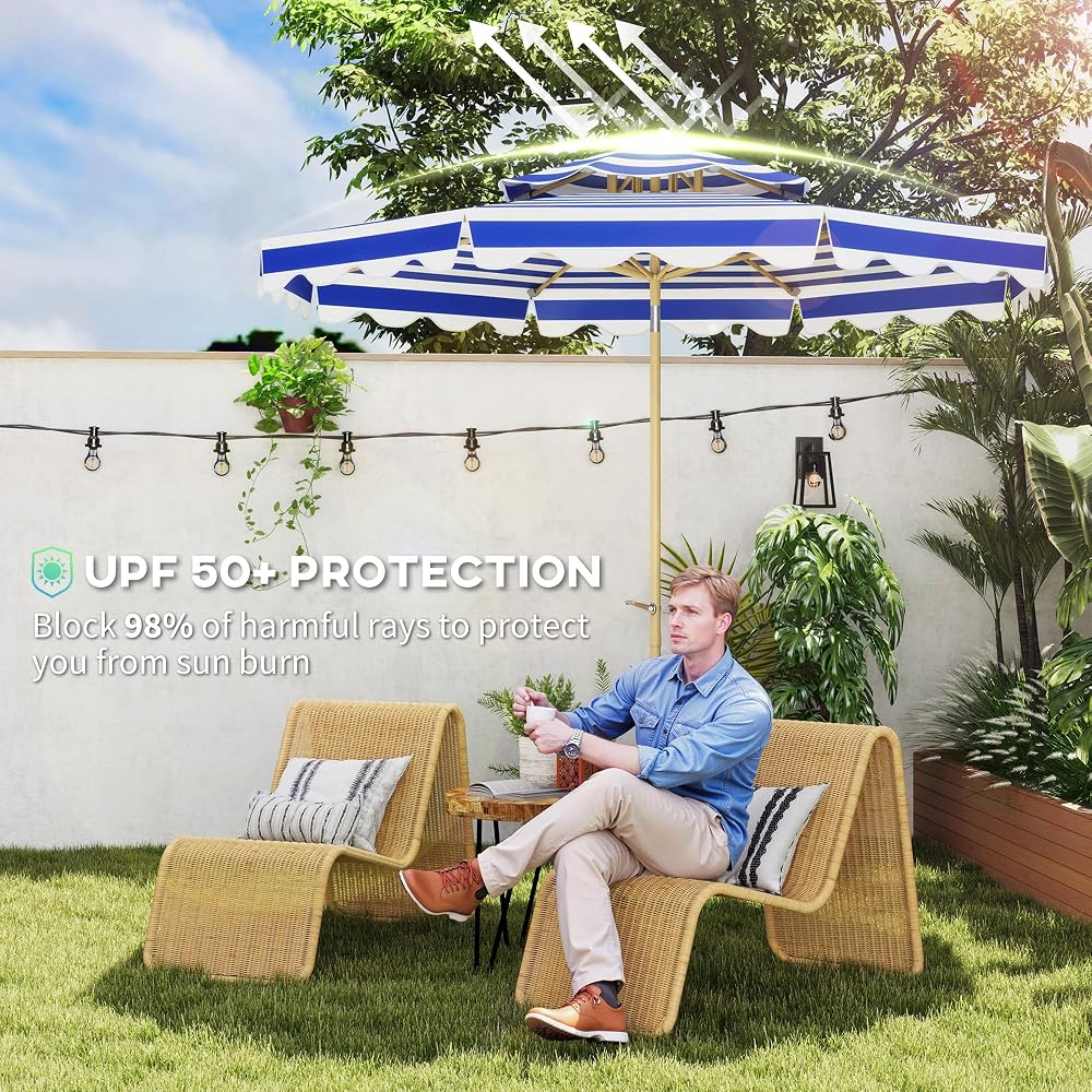 Outsunny 9FT Patio Umbrella, 45° Tilting Parasol with 8 Ribs